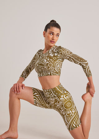 Athletic biker with ethnic print | Khaki