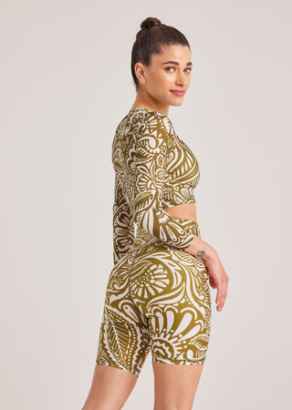 Athletic biker with ethnic print | Khaki
