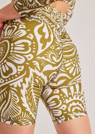 Athletic biker with ethnic print | Khaki