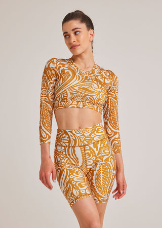 Ethnic print biker jacket | Brown