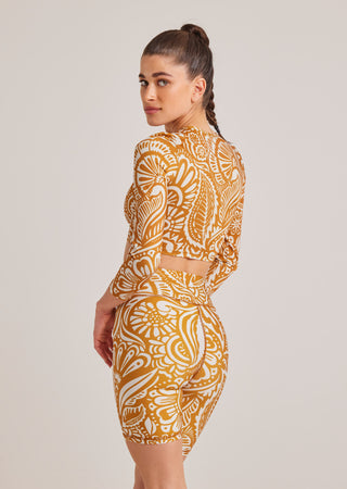 Ethnic print biker jacket | Brown