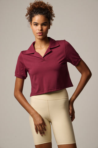 Scuba sweatshirt with polo collar | Burgundy