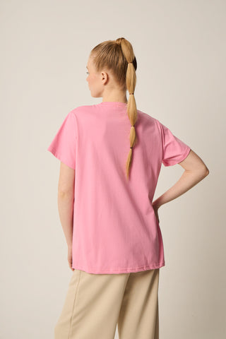 Αθλητικό t-shirt με logo στο πλάι | Ροζ