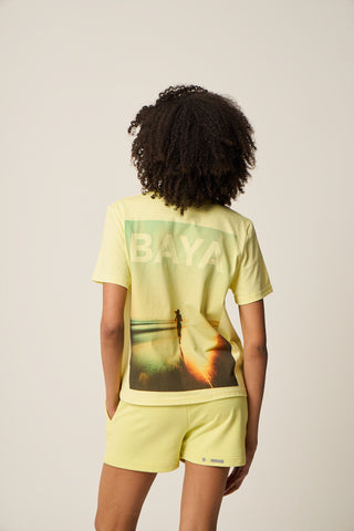 Αθλητικό t-shirt με logo με print "Running Free" | Κίτρινο