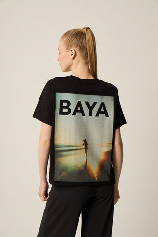 Αθλητικό t-shirt με logo με print "Running Free" | Μαύρο