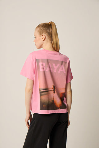 Αθλητικό t-shirt με logo με print "Running Free" | Ροζ