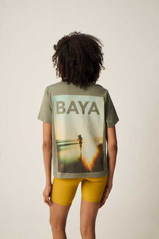 Αθλητικό t-shirt με logo με print "Running Free" | Χακί