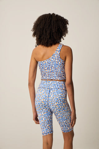 One-shoulder bustier with blue leopard print | Light Blue