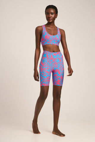 Aθλητικό biker κολάν με tribal leaves print | Φούξια