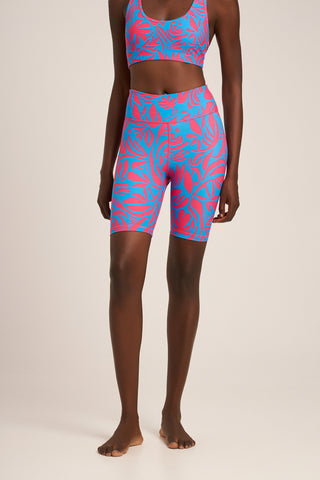 Aθλητικό biker κολάν με tribal leaves print | Φούξια