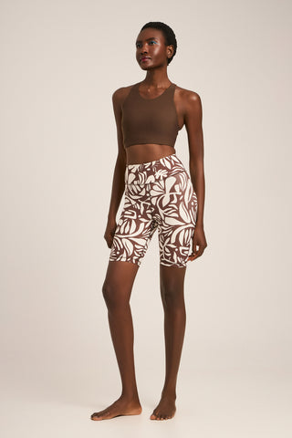 Aθλητικό biker κολάν με tribal leaves print | Mocha