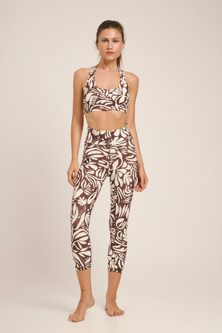 Αθλητικό cropped κολάν tribal leaves | Mocha