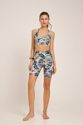 Aθλητικό biker κολάν με neon floral print | Iris Purple