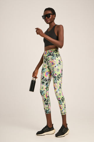 Αθλητικό cropped κολάν neon floral | Πράσινο