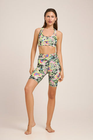 Aθλητικό biker κολάν με neon floral print | Lime