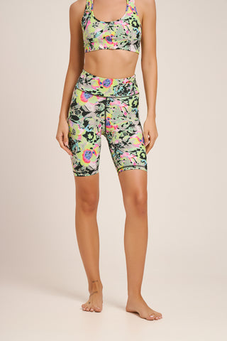 Aθλητικό biker κολάν με neon floral print | Lime