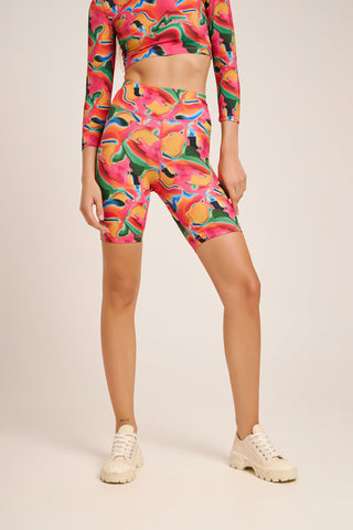 Athletic biker leggings with multicolour dream print | Multicolored