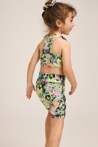 Παιδικό σετ γυμναστικής biker neon floral | Lime