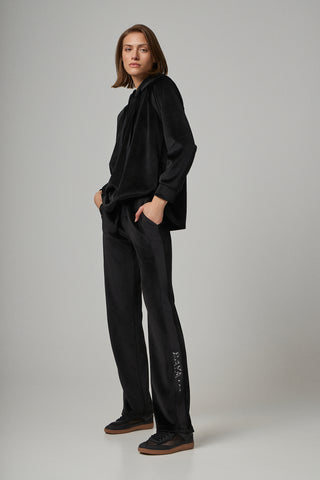 Black Tech Velvet παντελόνι φόρμας | Μαύρο