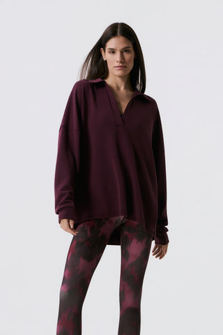 Scuba sweatshirt with polo collar | Burgundy