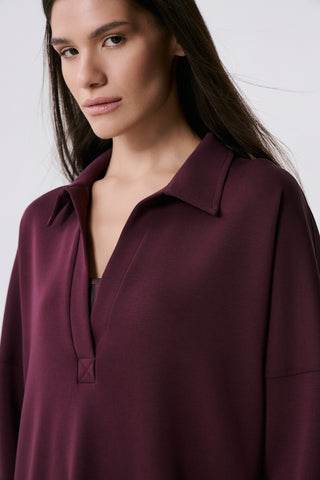 Scuba sweatshirt with polo collar | Burgundy