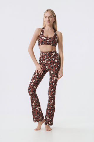 Aθλητικό κολάν με mocha leopard print και τελείωμα καμπάνα | Πολύχρωμο