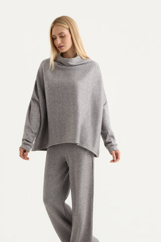 Comfort Knit Μπλούζα με ντραπέ λαιμόκοψη | Γκρι