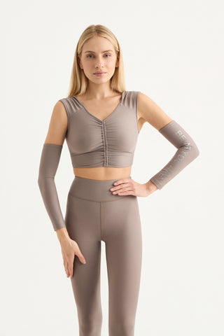 Sports bra with ruffles on the front | Desert Dust