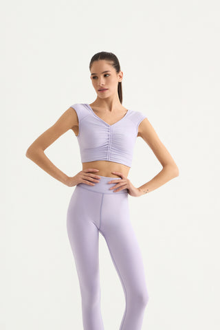 Sports bra with ruffles on the front | Violet