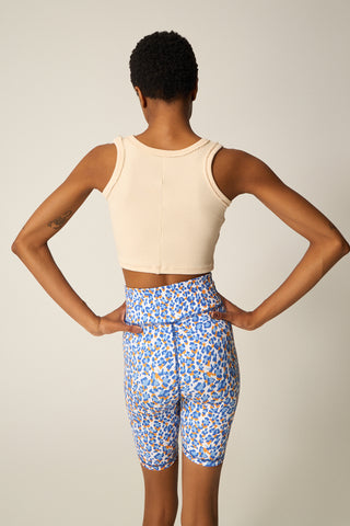 Athletic biker leggings with leopard print | Baby Blue