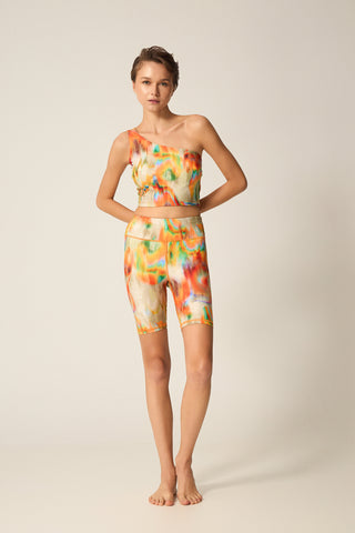 Aθλητικό biker κολάν με iridescent print | Beige