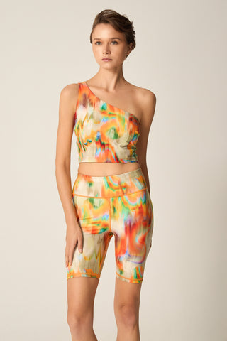 One-shoulder μπουστάκι με iridescent print | Beige