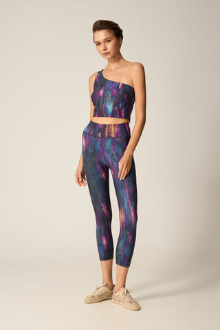 Aθλητικό crop κολάν με blue grunge print | Πολύχρωμο