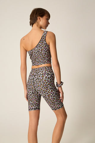 Athletic biker leggings with pink &amp; brown print | Leopard