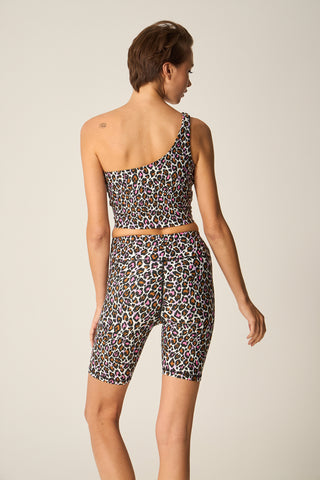 One-shoulder bra with pink &amp; brown print | Leopard