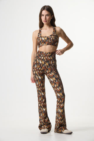 Κολάν καμπάνα με muted jungle print | Καφέ