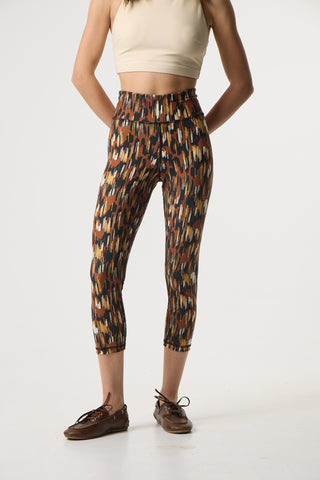 Aθλητικό crop κολάν με muted jungle print | Καφέ