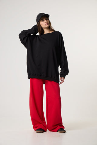 Oversized φούτερ με πιέτες | Μαύρο