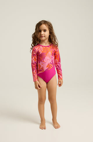 One-piece swimsuit with open back and tropican print | Fuchsia