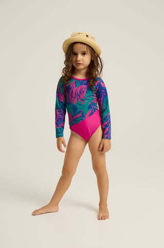 One-piece swimsuit with open back and tropican print | Green