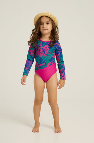 One-piece swimsuit with open back and tropican print | Green