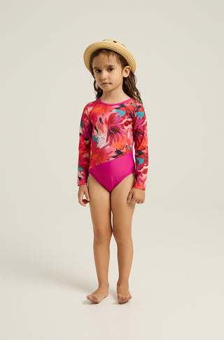 One-piece swimsuit with open back and tropican print | Red