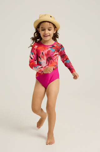 One-piece swimsuit with open back and tropican print | Red