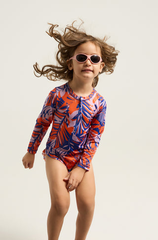 Long sleeve one-piece swimsuit with tropican print | Orange