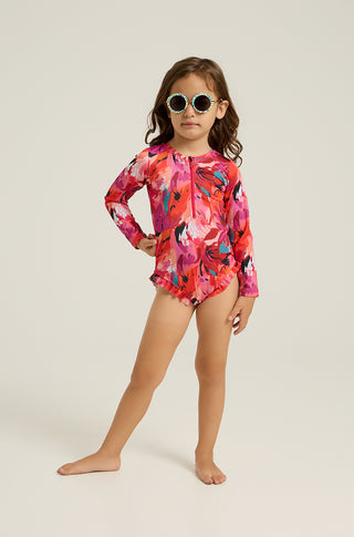 Long sleeve one-piece swimsuit with tropican print | Red