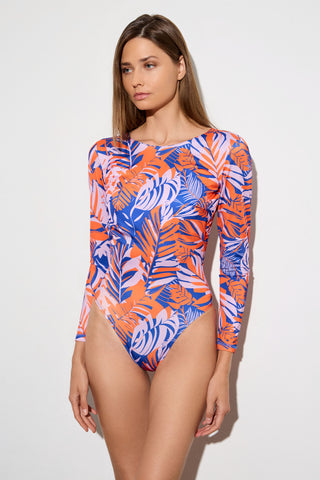 Ολόσωμο μαγιό με ανοιχτή πλάτη με orange tropican print | Πορτοκαλί