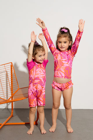 Long sleeve bikini top with tropican print | Fuchsia