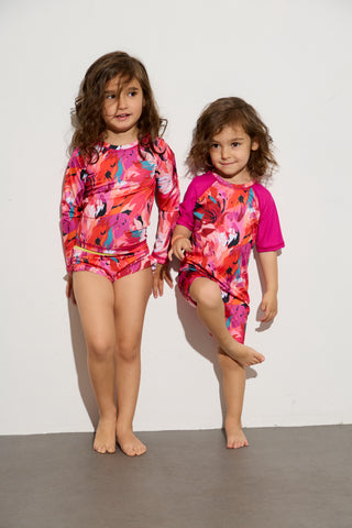 Long sleeve bikini top with tropican print | Red