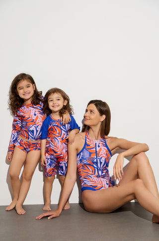 Long sleeve bikini top with tropican print | Orange