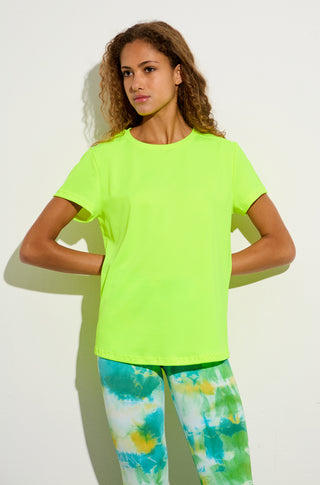Short-sleeved MESH blouse | Neon Green